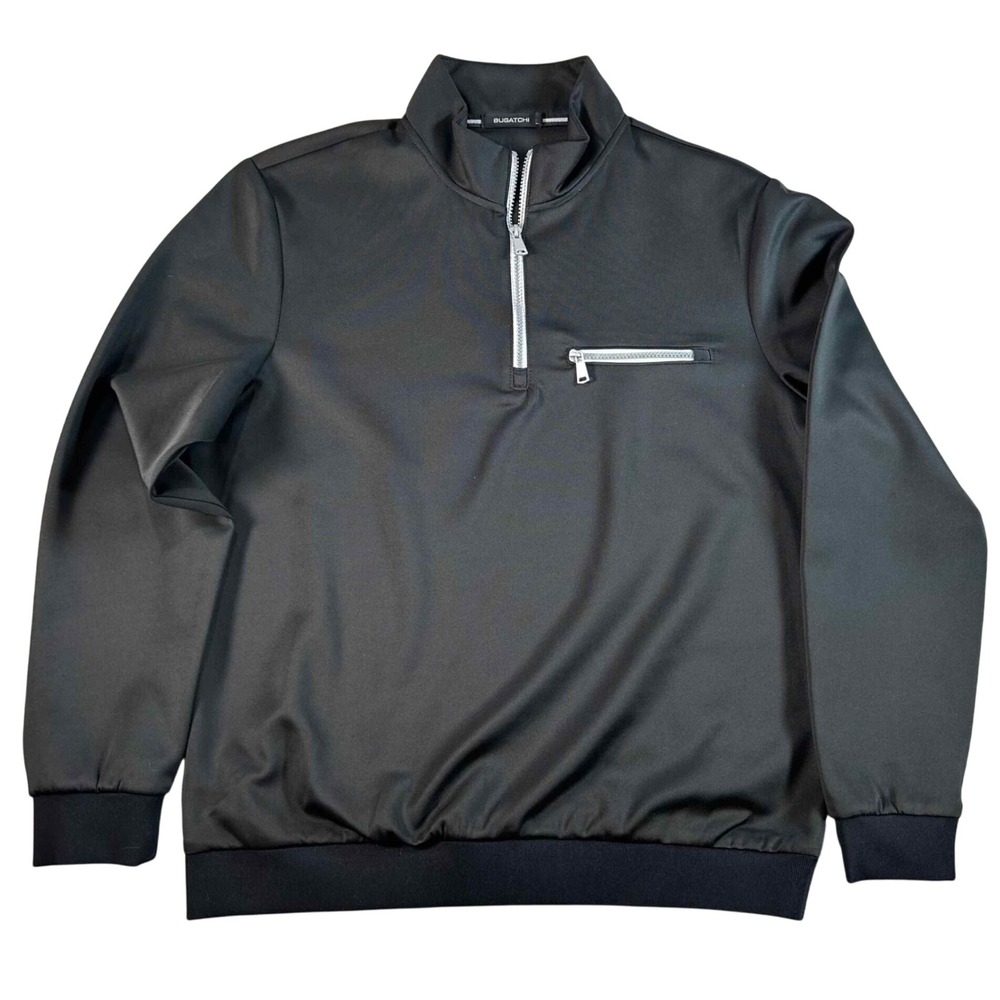 BUGATCHI Quarter Zip Pullover Track Jacket Mens XL Black Long Sleeve Athletic